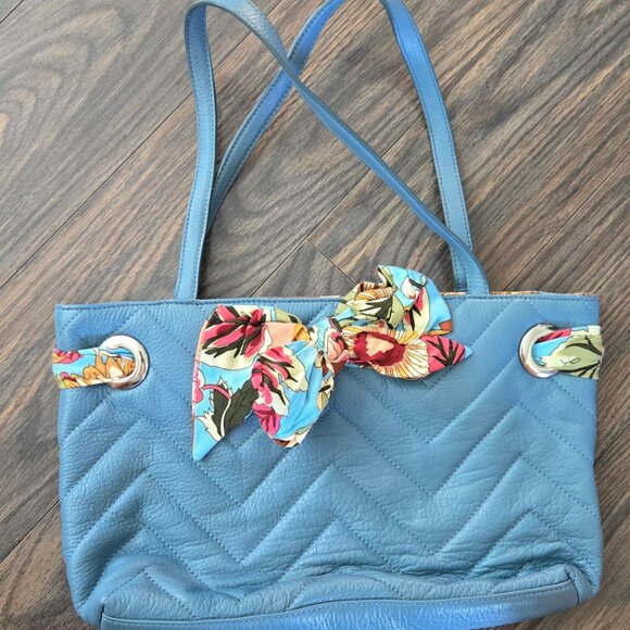 SHARIF STUDIO Genuine Quilted Leather Dusty Blue Handbag NWOT - Picture 1 of 11